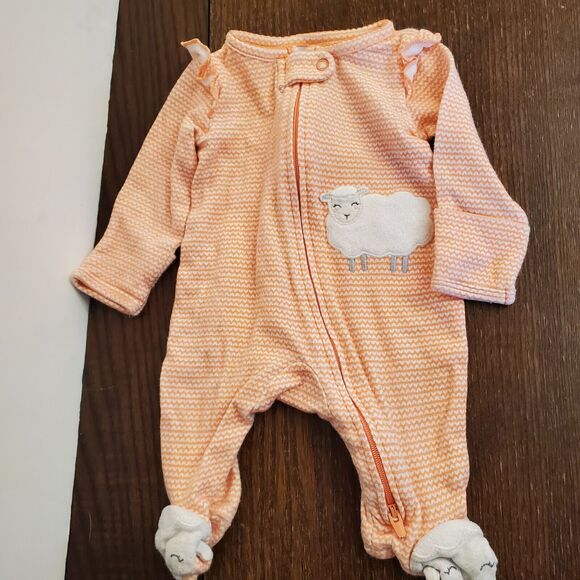 Lot of 4 Carter's NB Girls O mo Zip Rompers Stripes, Elegant, Sheep & Butterfly - Picture 4 of 12